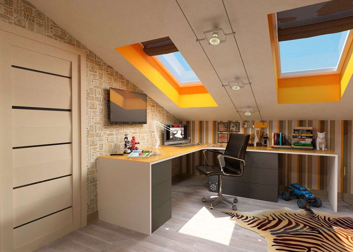 Детская в мансарде в морском стиле