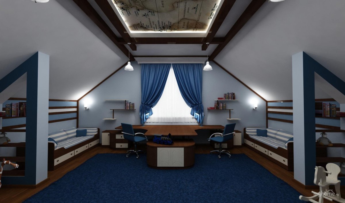 Детская с мансардным потолком