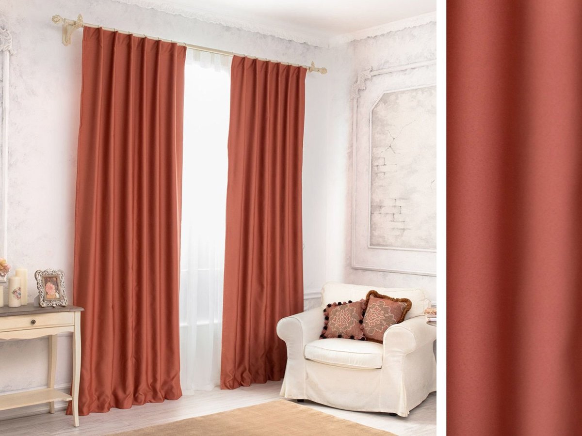 Шторы двухцветные комбинированные коричневые с оранжевым
