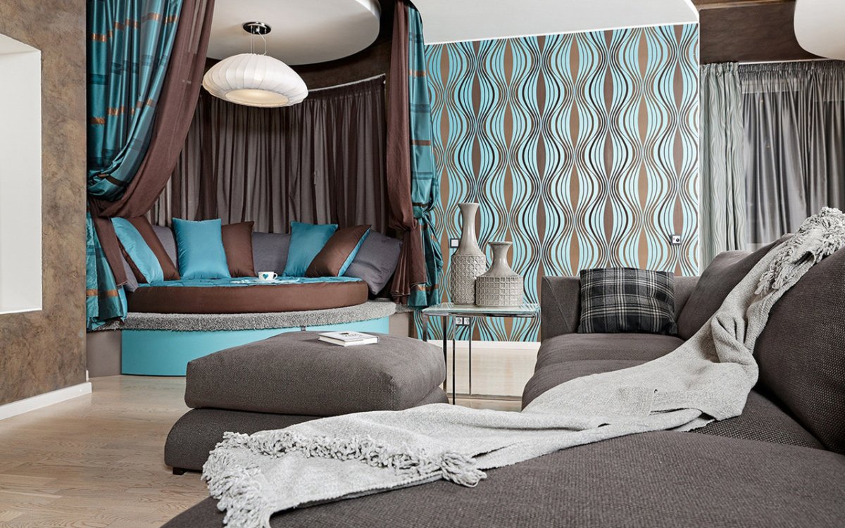 Спальня в светло бирюзовых тонах