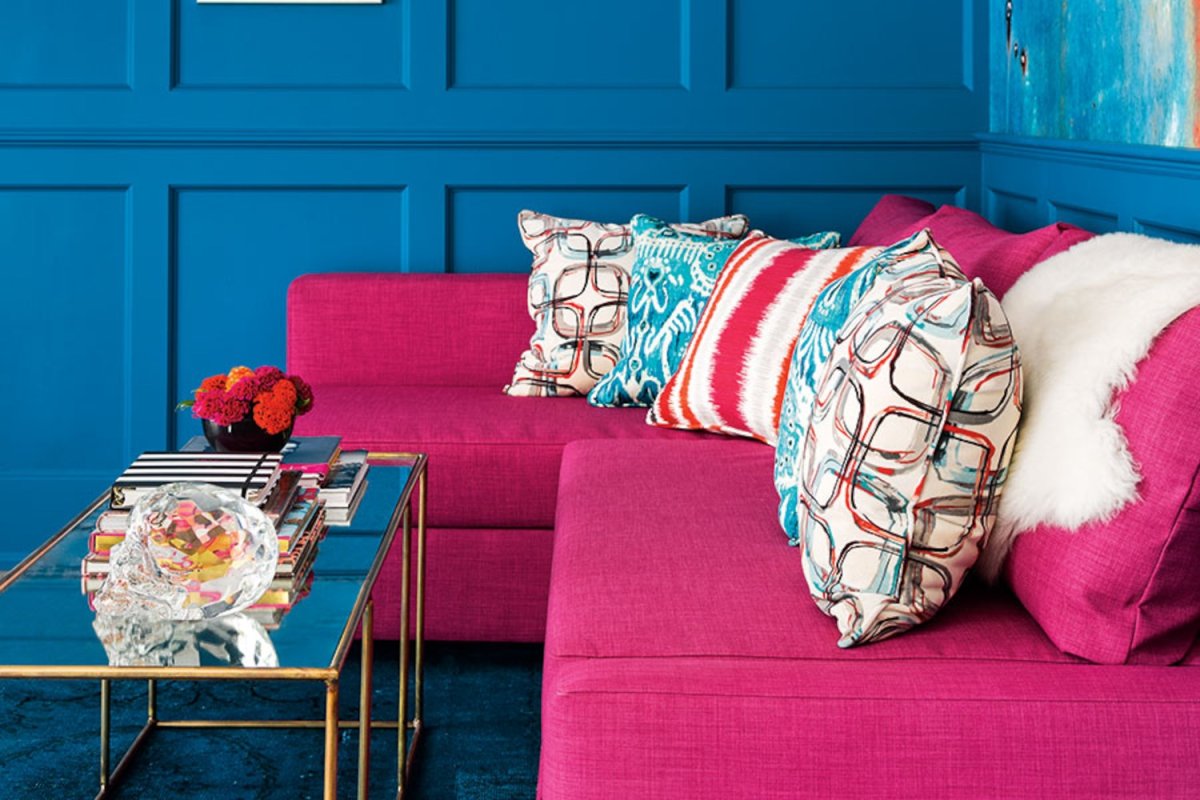 Синий серый розовый в интерьере