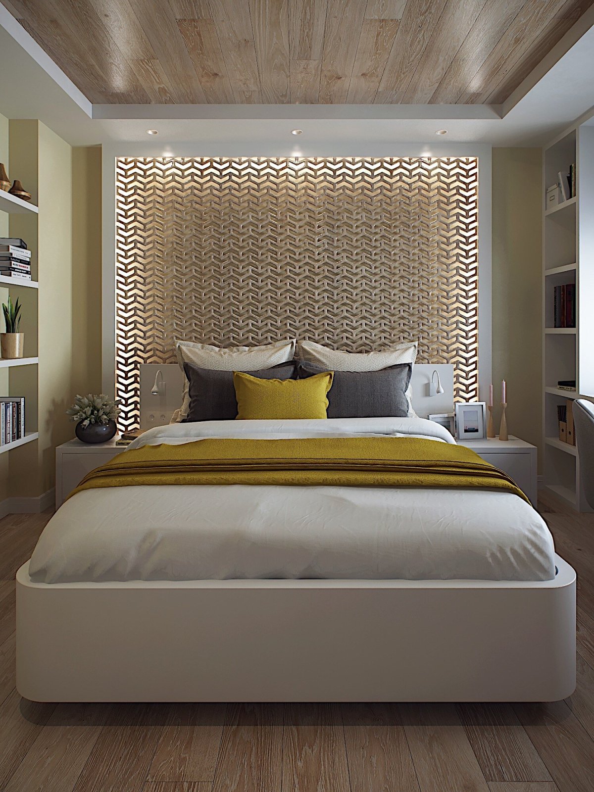 Декор изголовья кровати в спальне