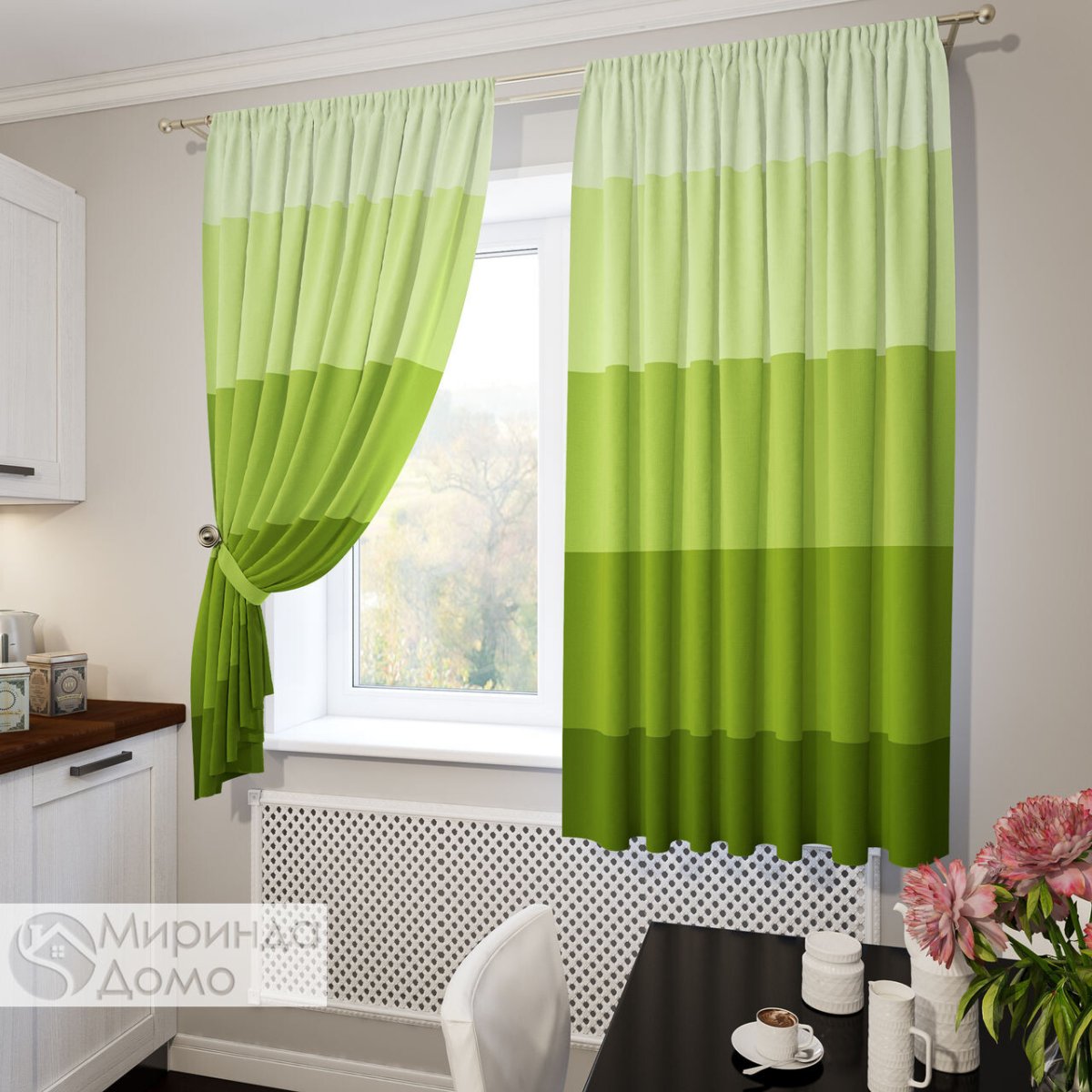 Тюль бело зеленый ТОМДОМ