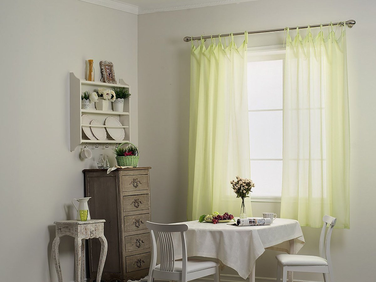Штора для кухни ТОМДОМ 180х300см,бежевый, зеленый