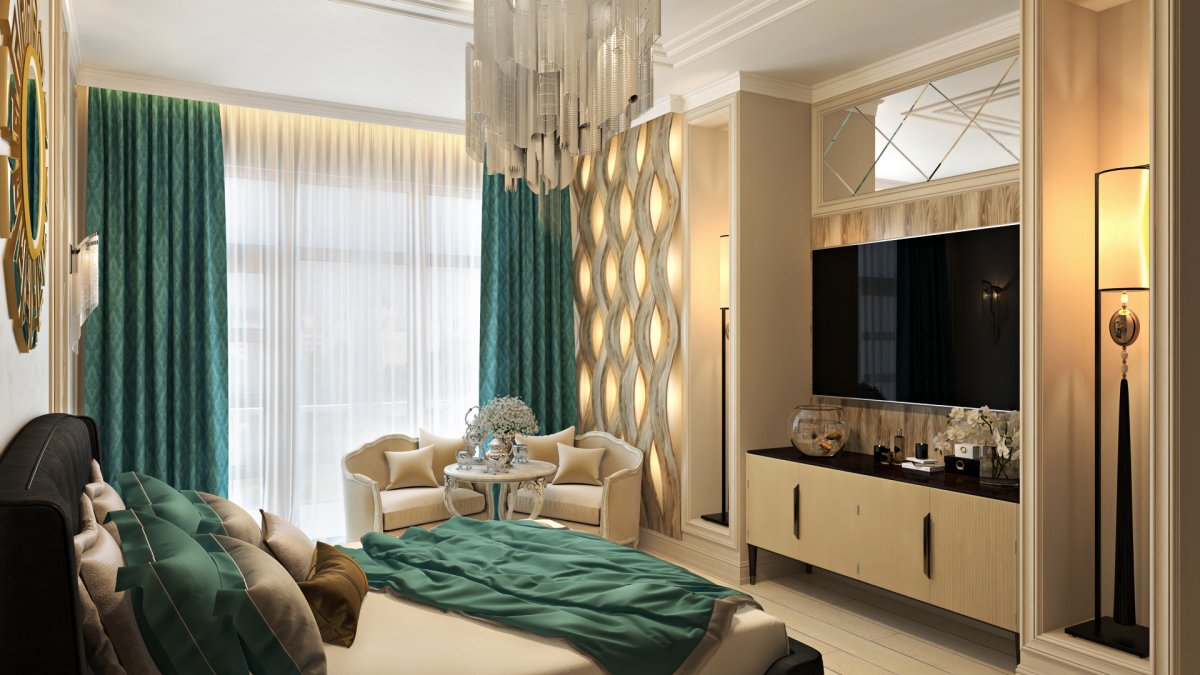 Спальня ар деко и Неоклассика бирюзовый