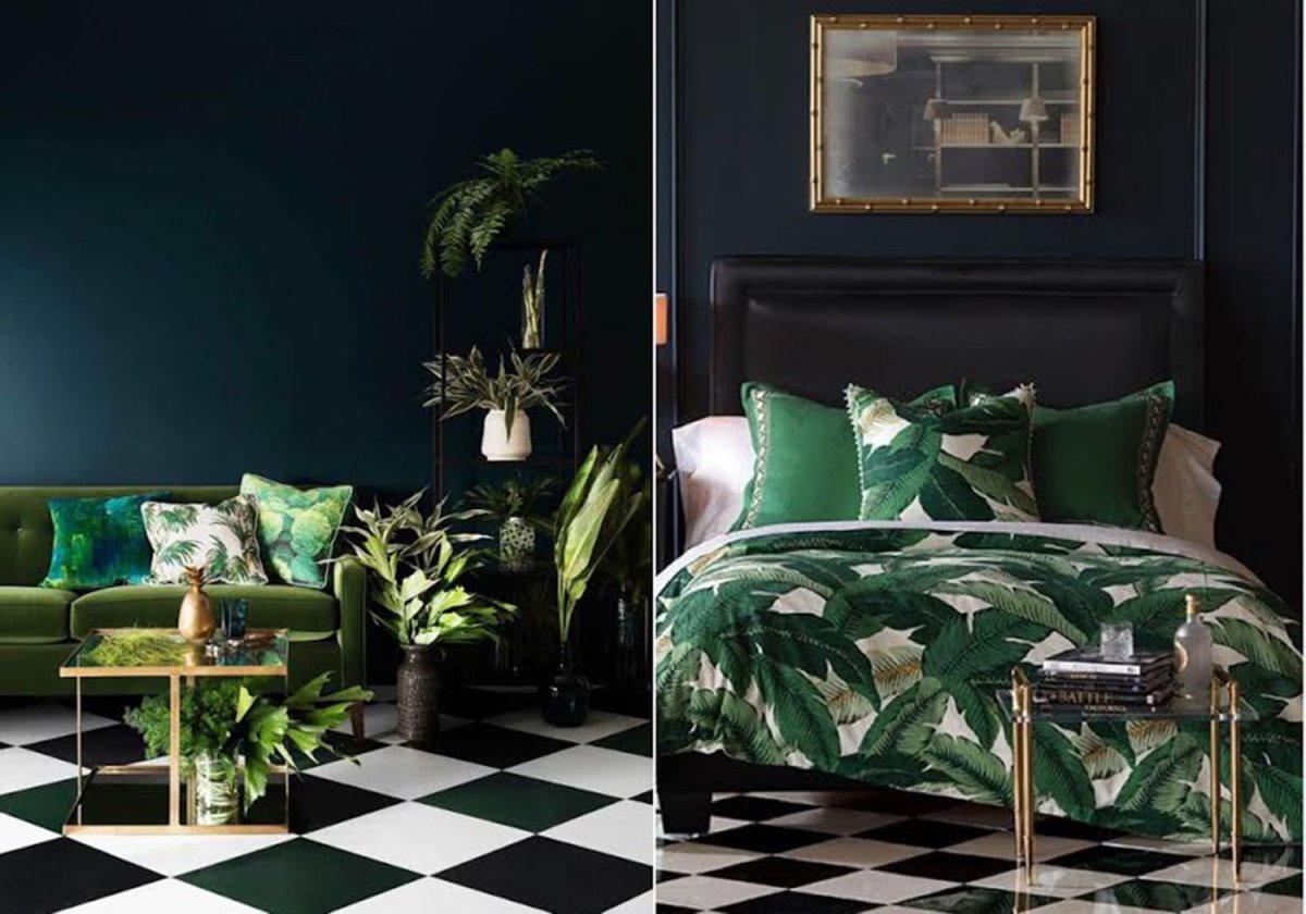 Спальня в золотисто бирюзовых тонах