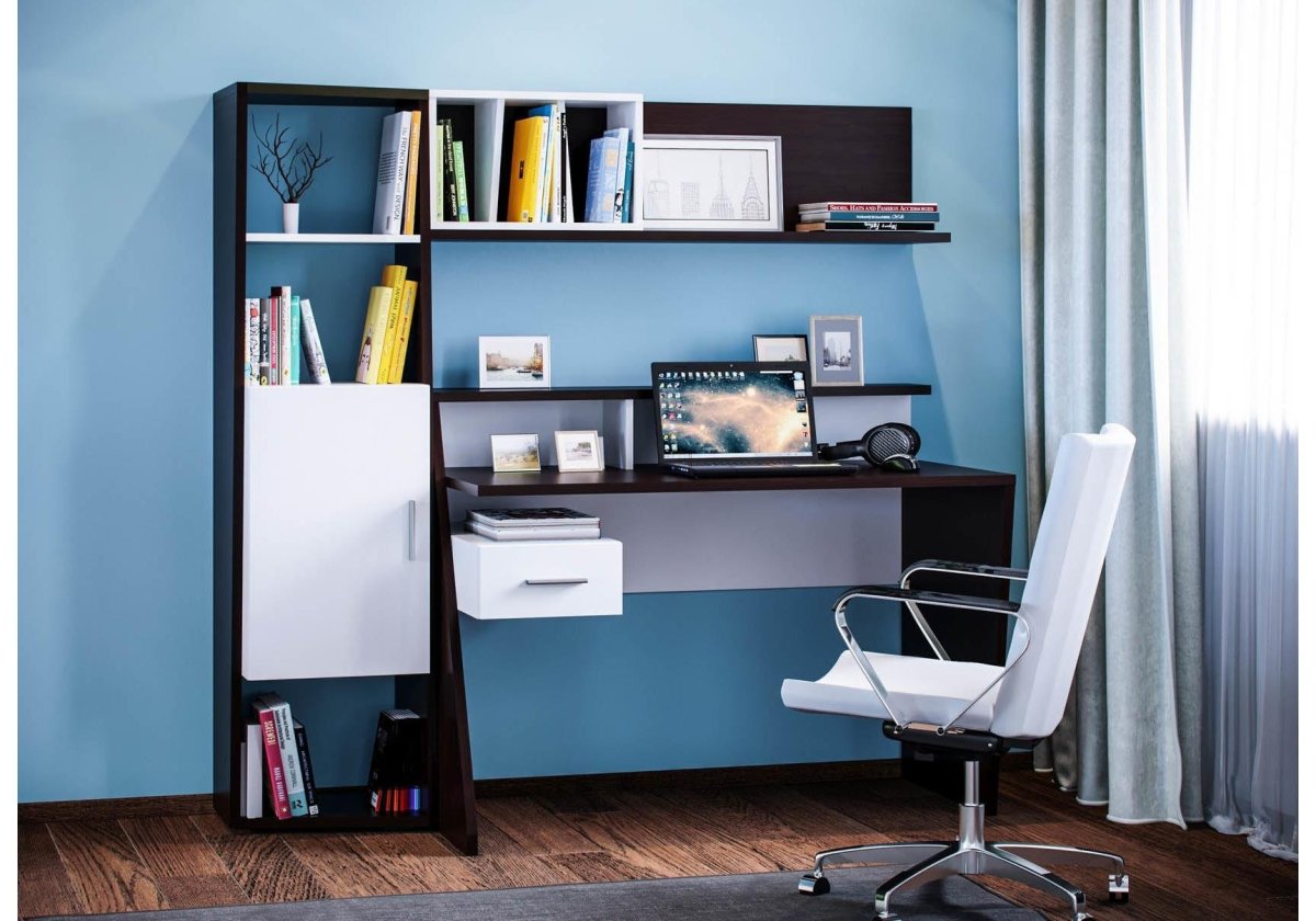 Подвесные полки белые над письменным столом