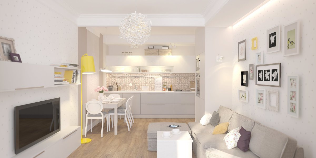 Мебель цвета топленого молока в гостиную