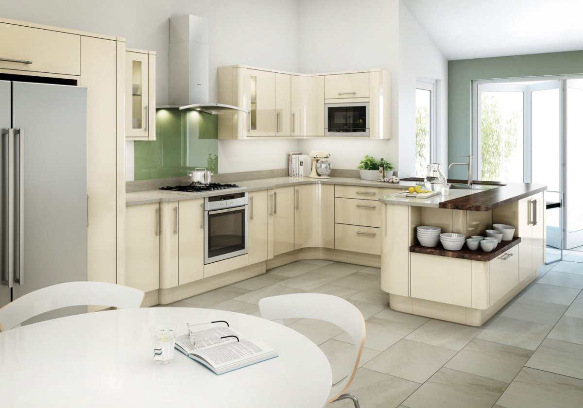 Глянцевая кухня слоновая кость