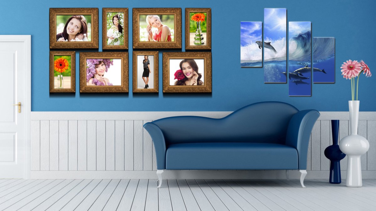 Композиция из картин на стене