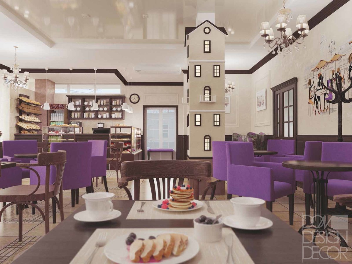Песочный цвет интерьера кафе