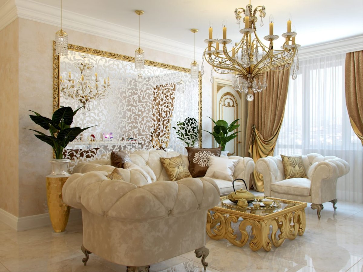Интерьер белый с золотом