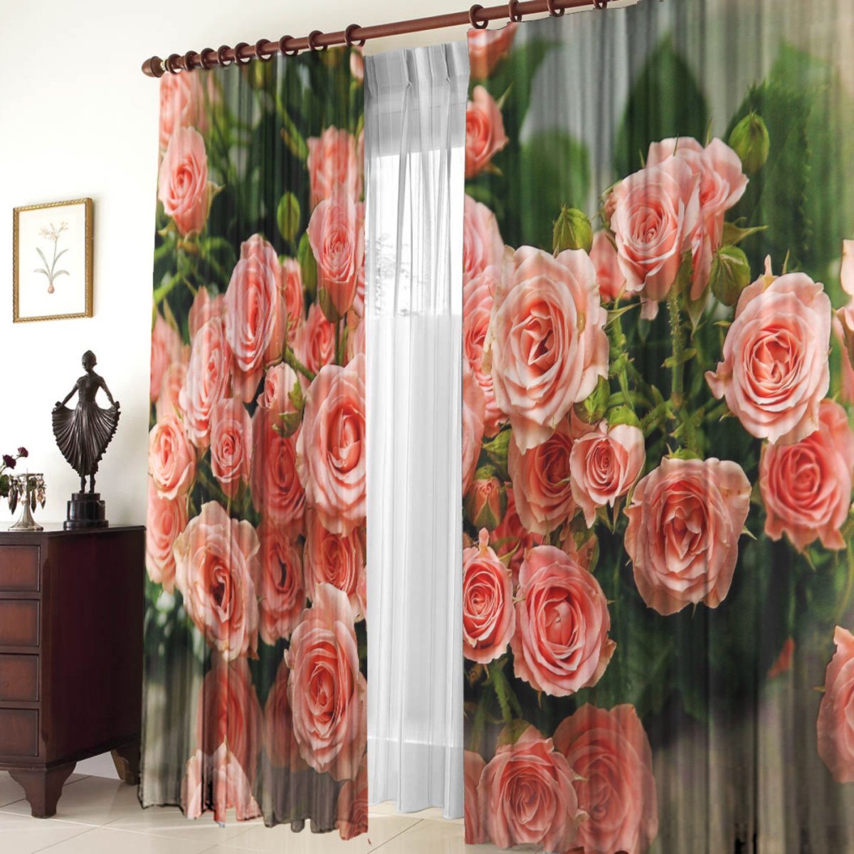 Портьеры с вышивкой цветы в интерьере