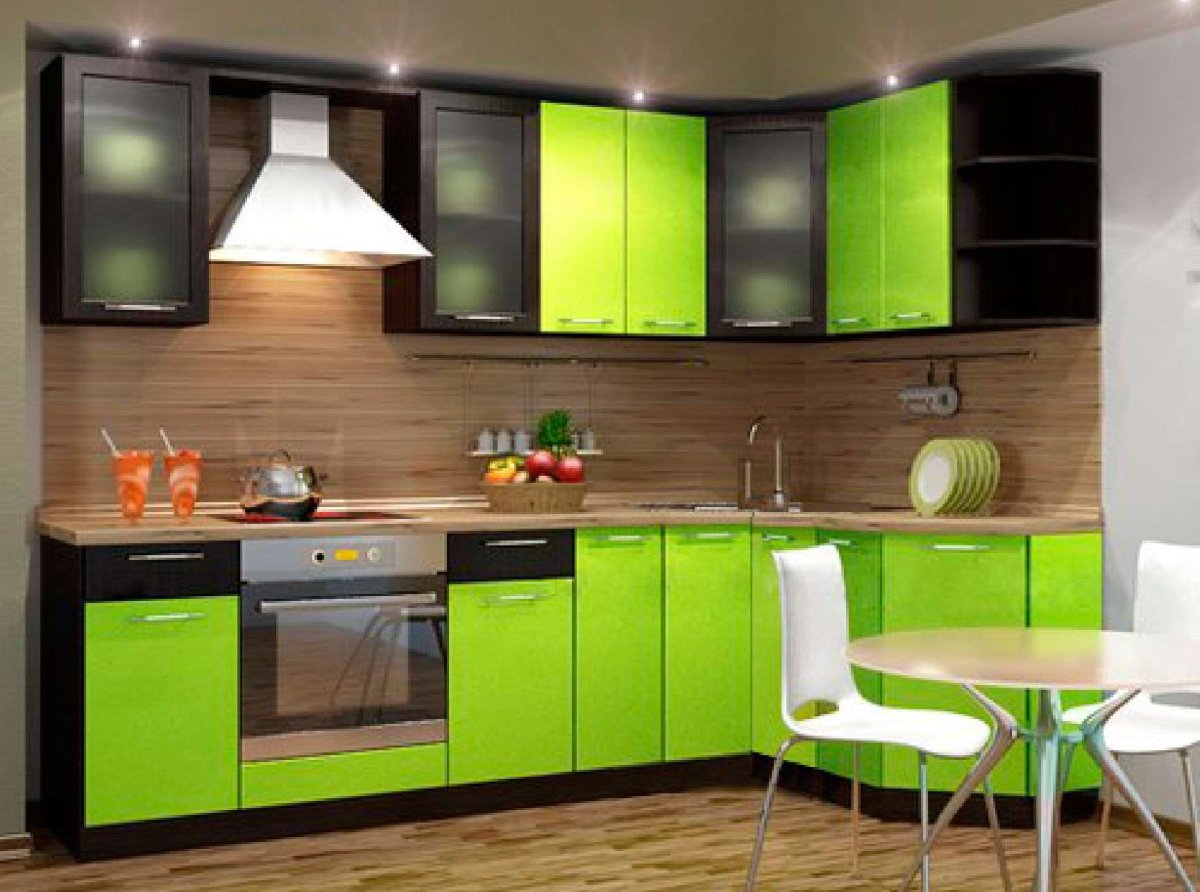 Кухонный гарнитур салатовый с коричневым