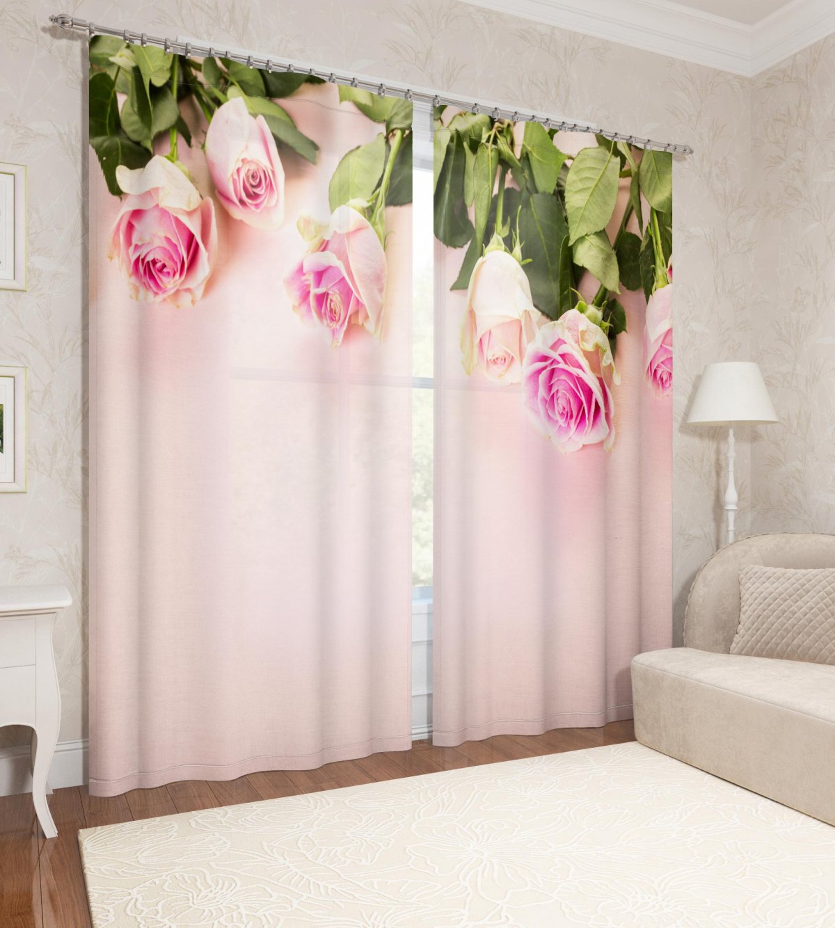Фотошторы ТАМИТЕКС розы на сером