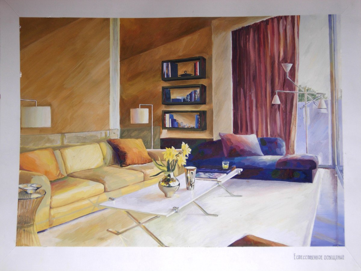 Интерьер гуашью живопись