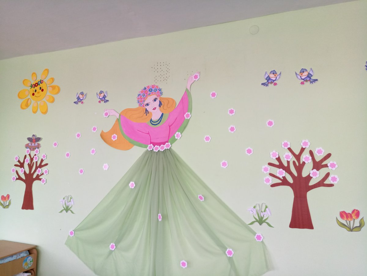 Украшение стены весной в детском саду