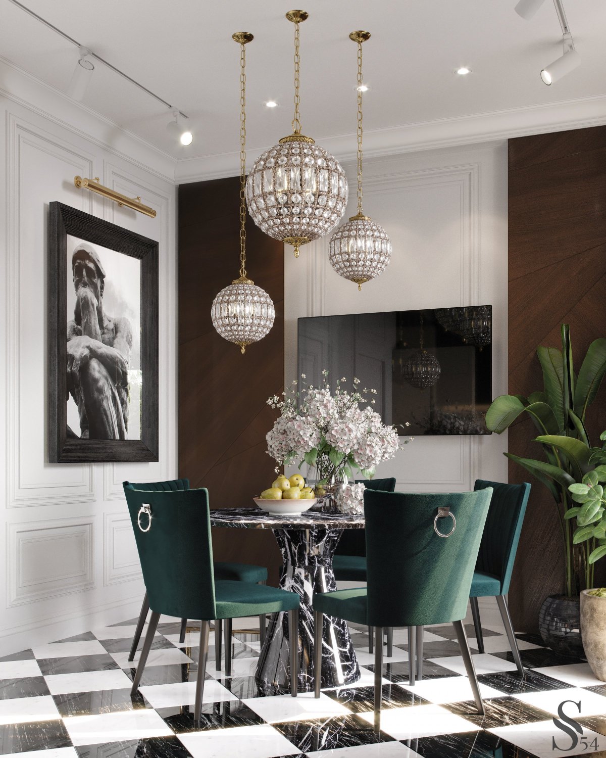 Зеленые кухонные стулья в интерьере