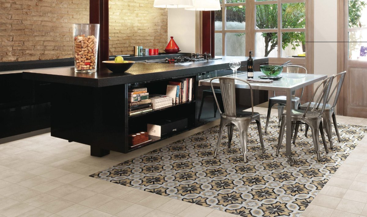 Напольная плитка в интерьере кухни