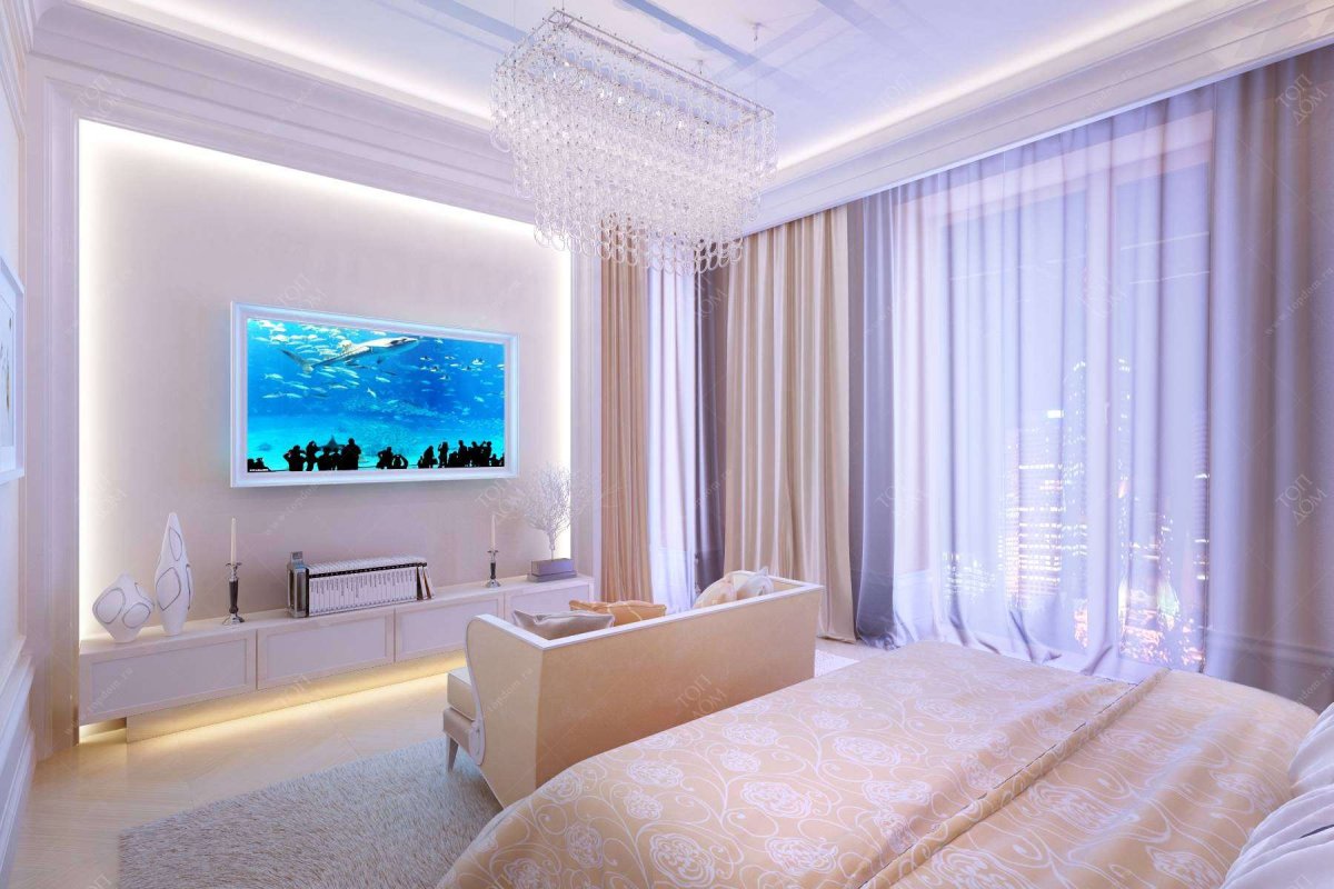 Белый телевизор в спальне