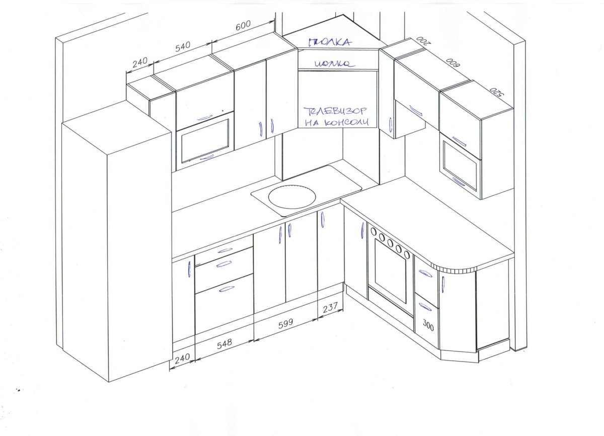 Угловая кухня планировка с размерами