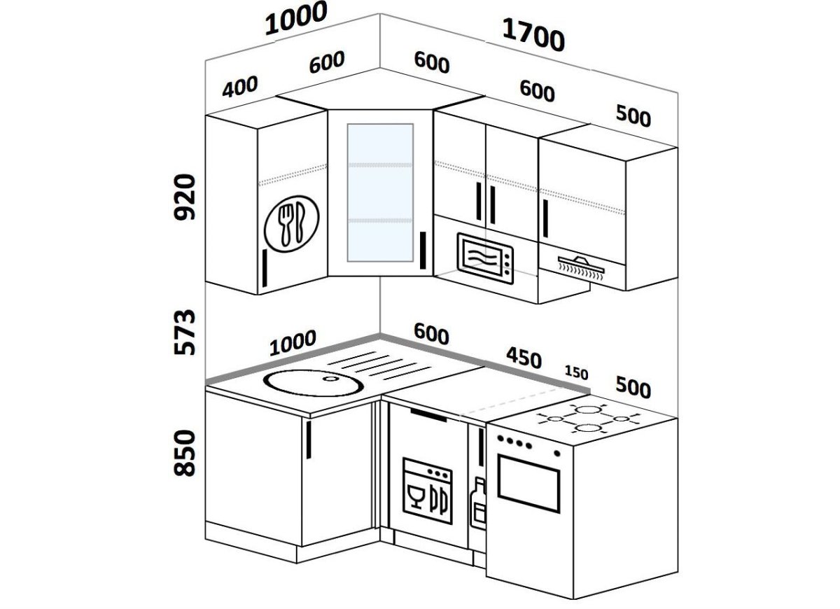 Планировка угловой кухни