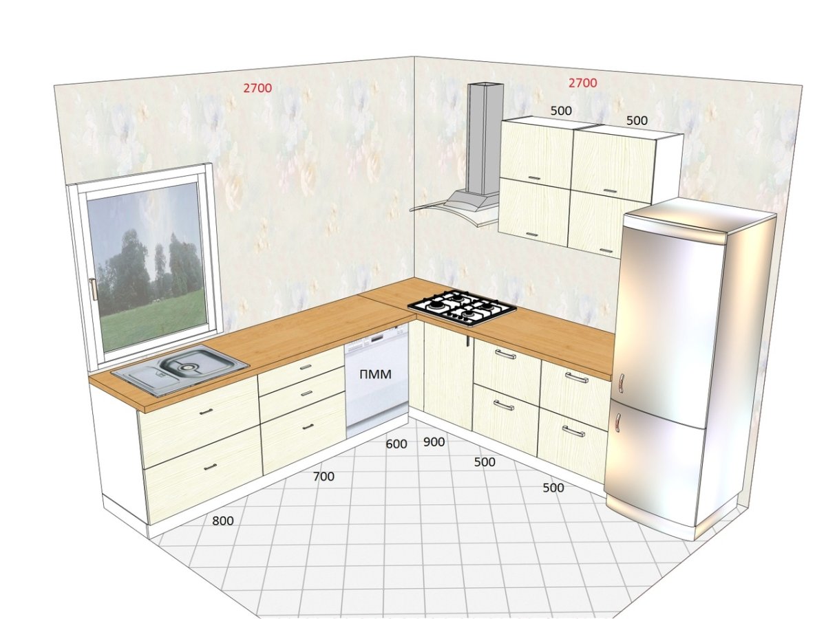 Интерьер кухни площадью 7 кв.м