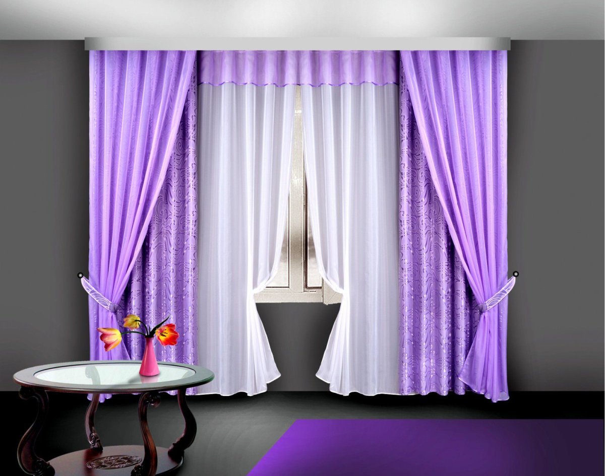 Лиловые шторы в интерьере