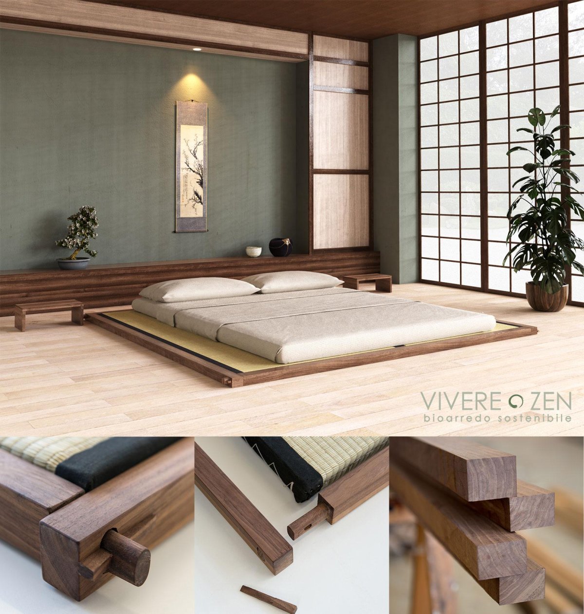 Двуспальная кровать в японском стиле