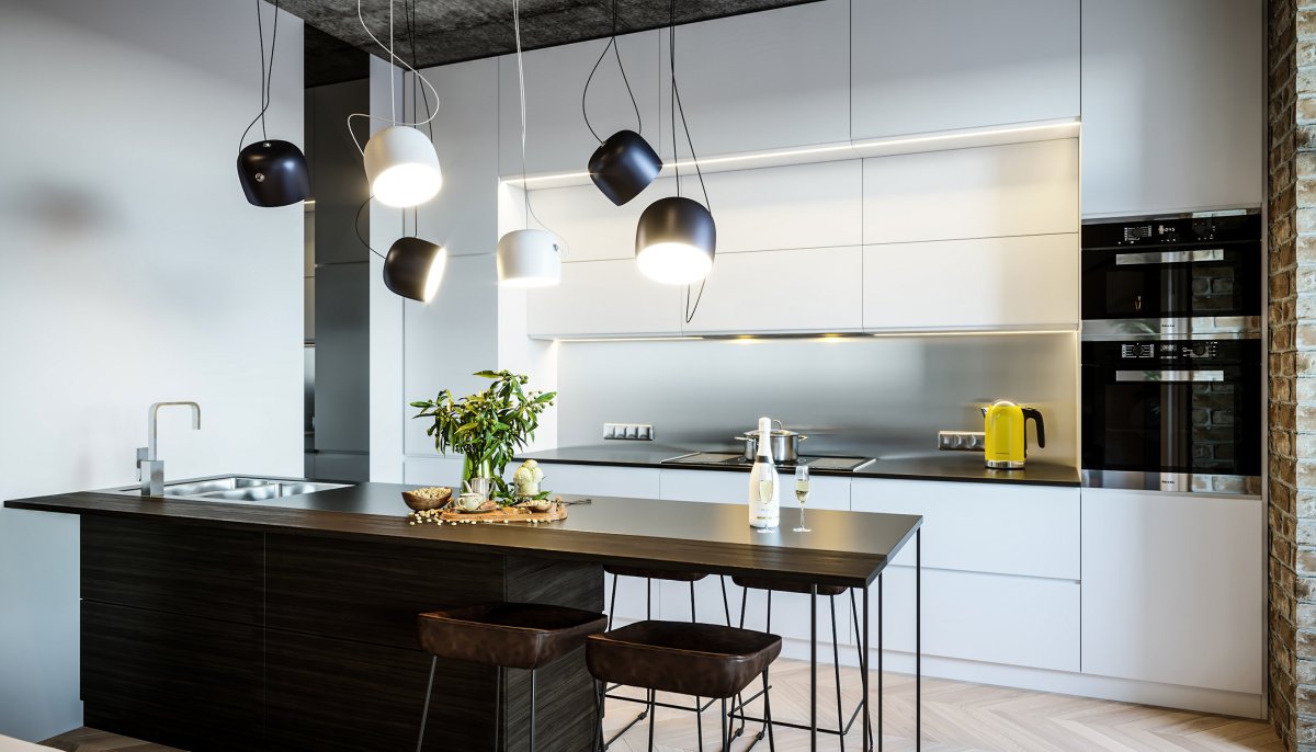 Современные кухонные гарнитуры 2021 без верхних шкафов