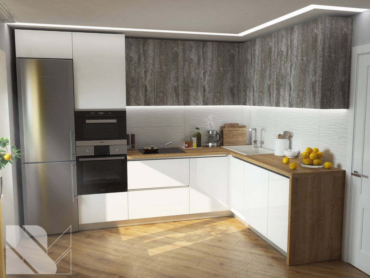 Угловая кухня с барной стойкой