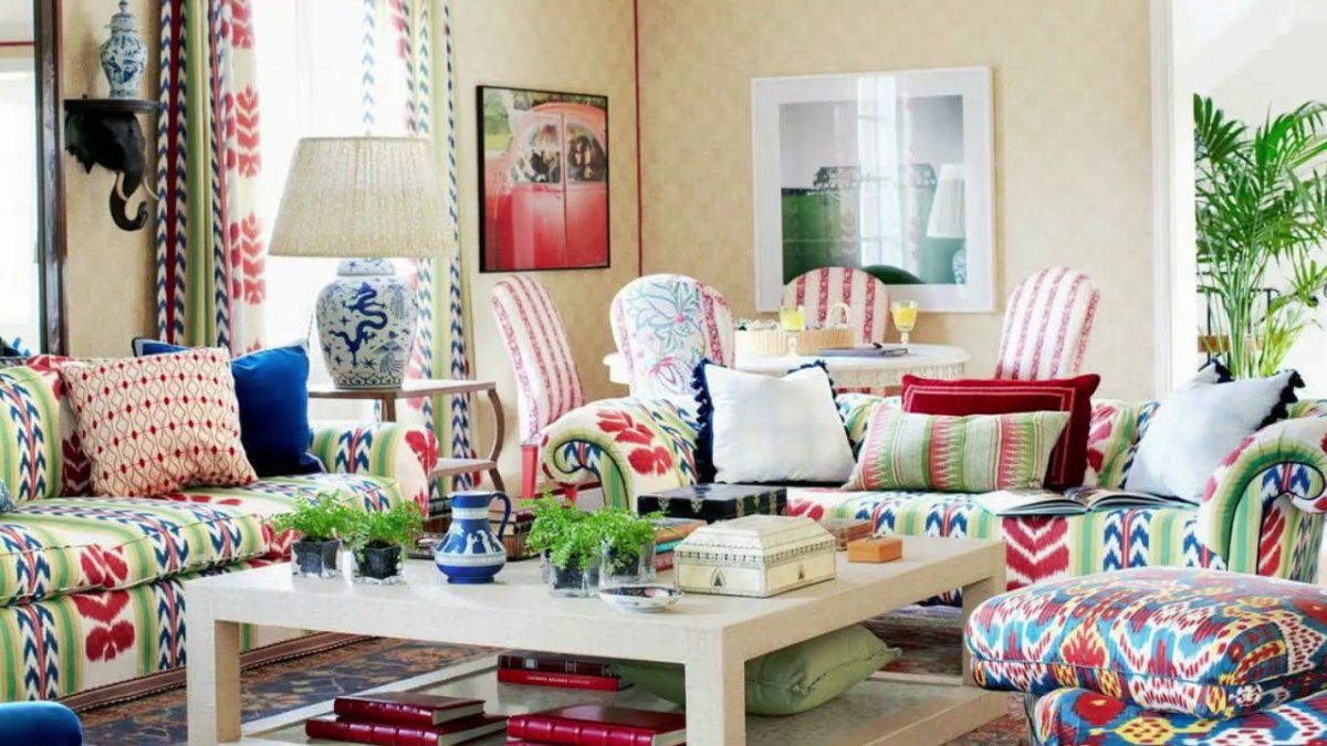 Икат в интерьере гостиной