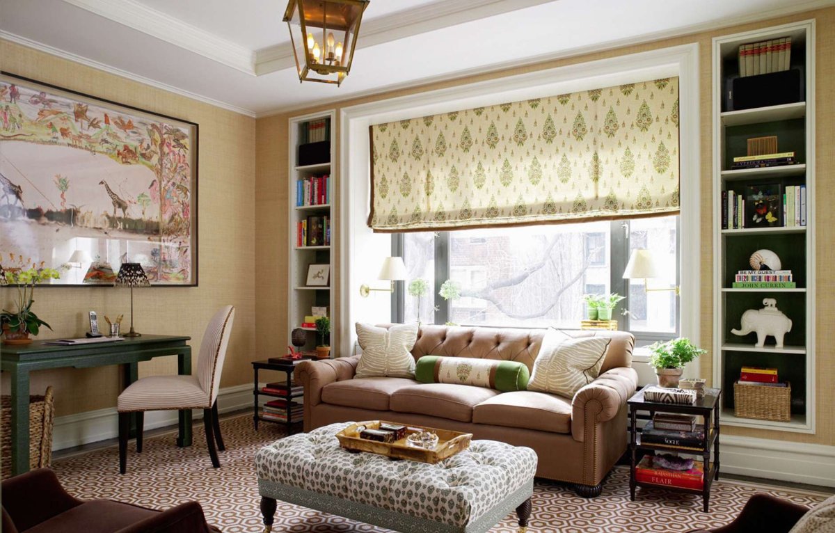 Римские шторы в интерьере кухни гостиной