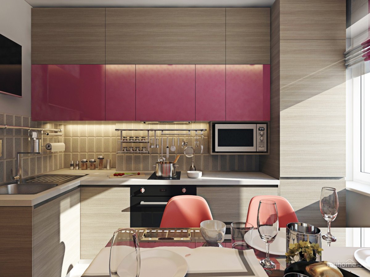 Кухня в серых тонах с яркими акцентами