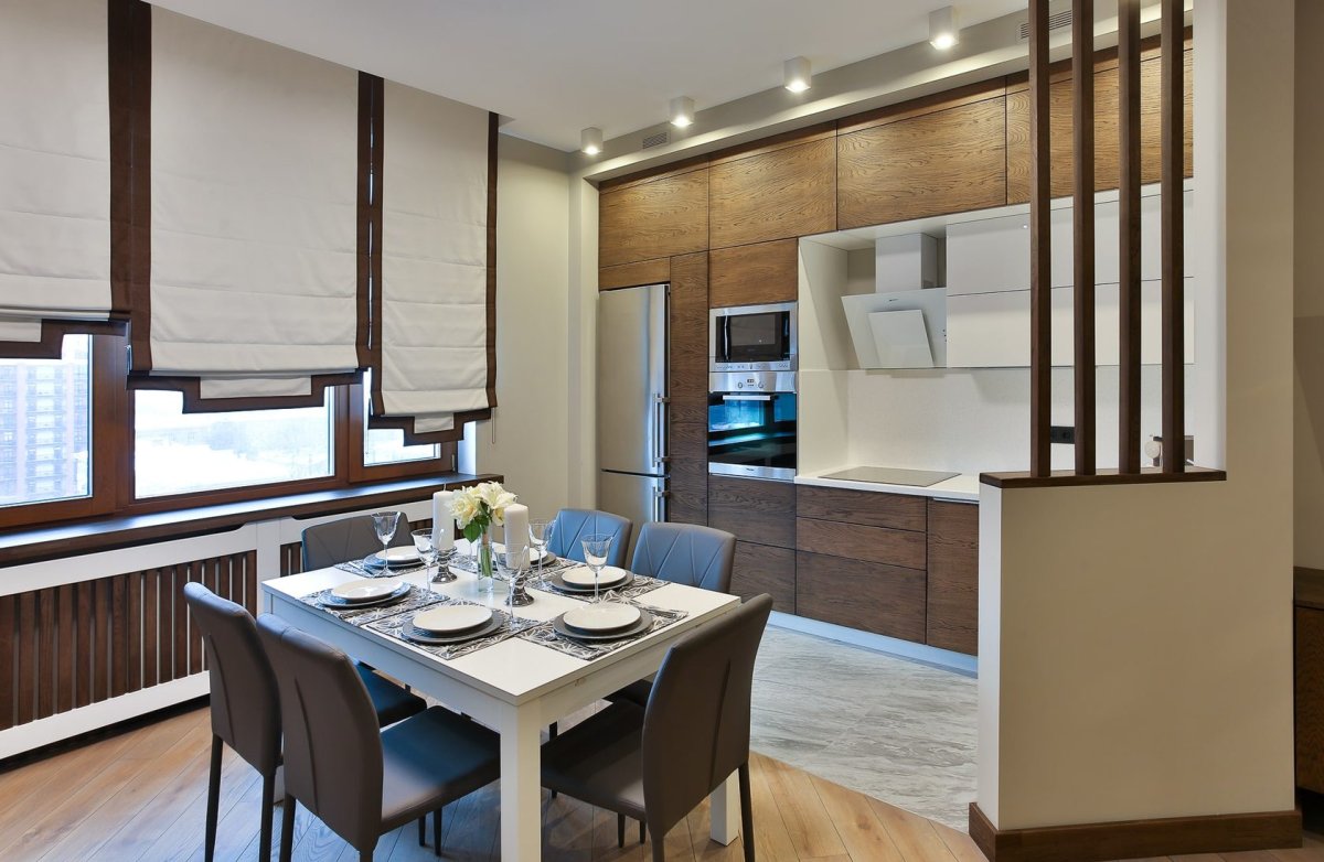 Римская штора с кружевом на кухню