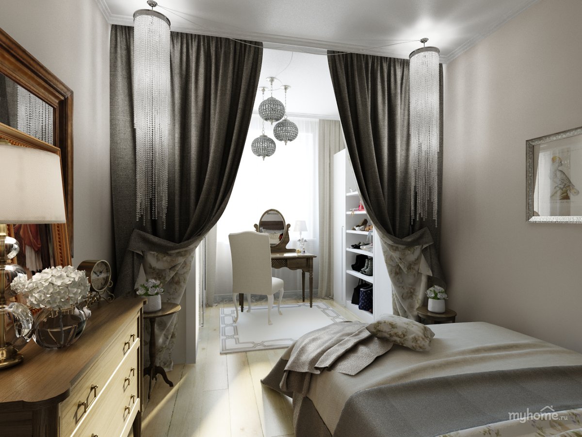 Сиреневые занавески в спальню