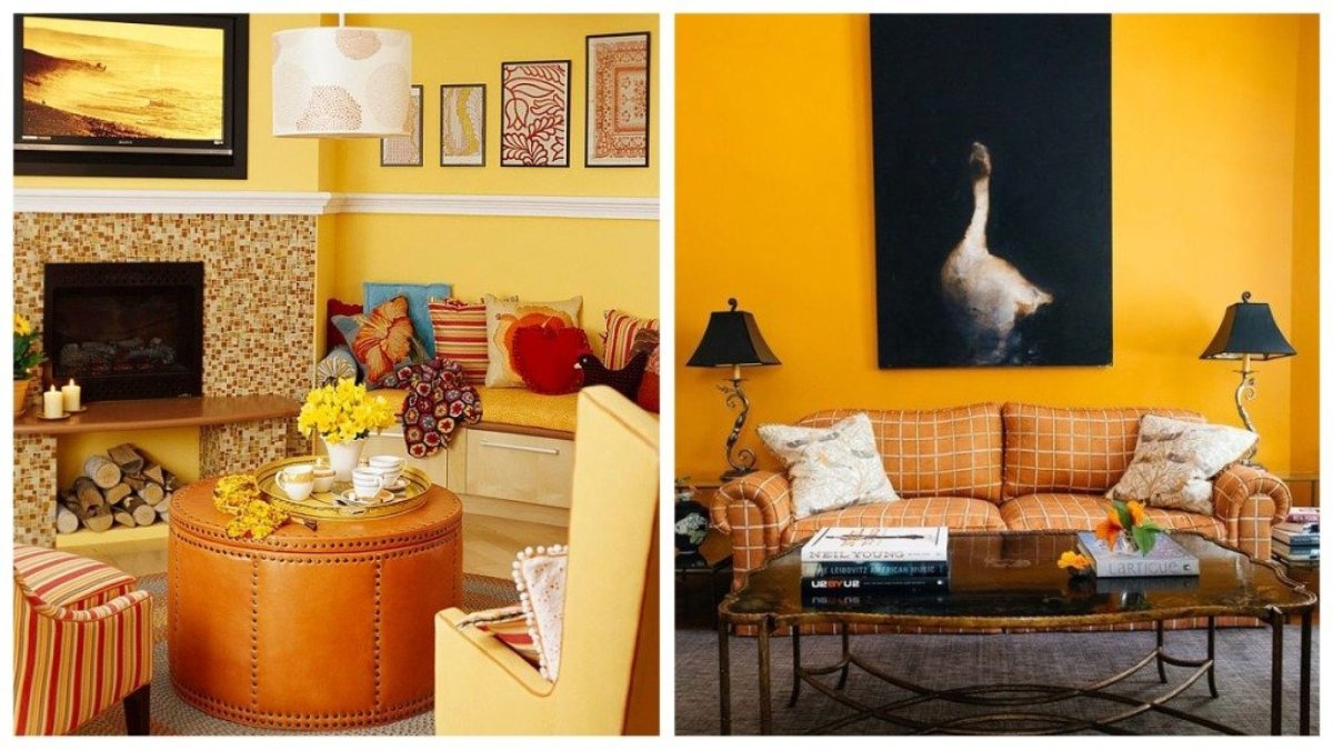 Оранжевые стены в спальне