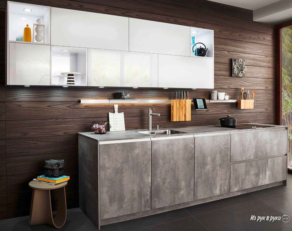 Кухни лофт столешня под дерево