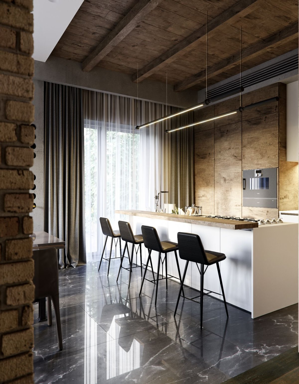 Мраморный пол с деревом