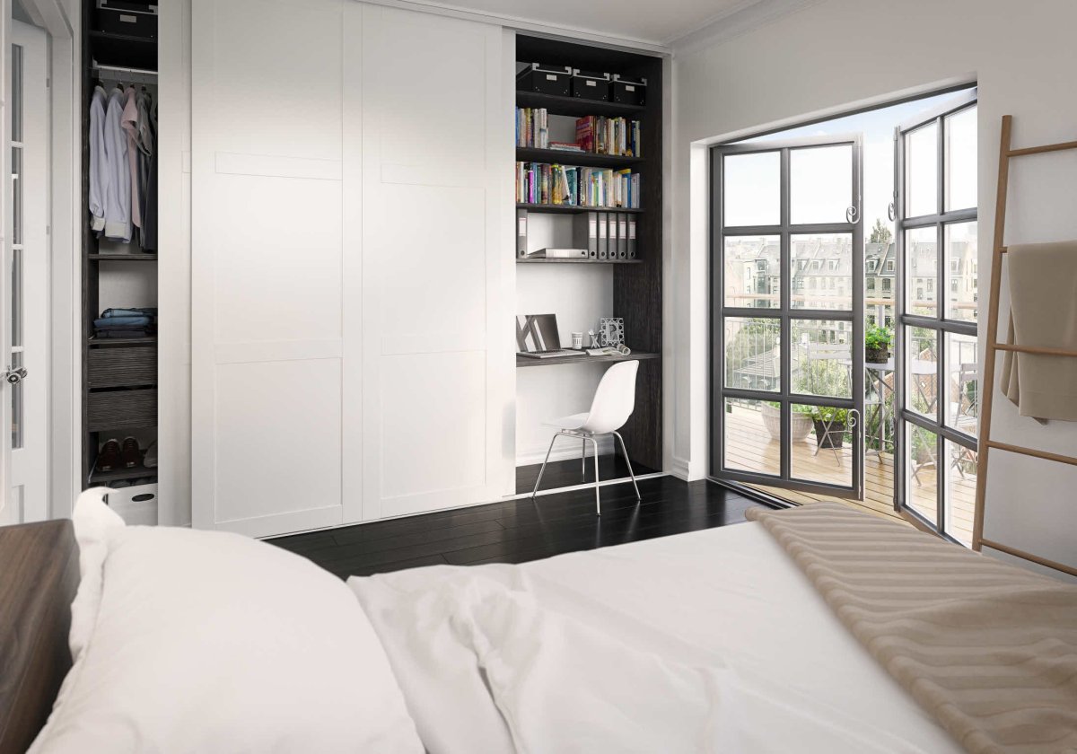 Встроенный шкаф-купе в спальню во всю стену