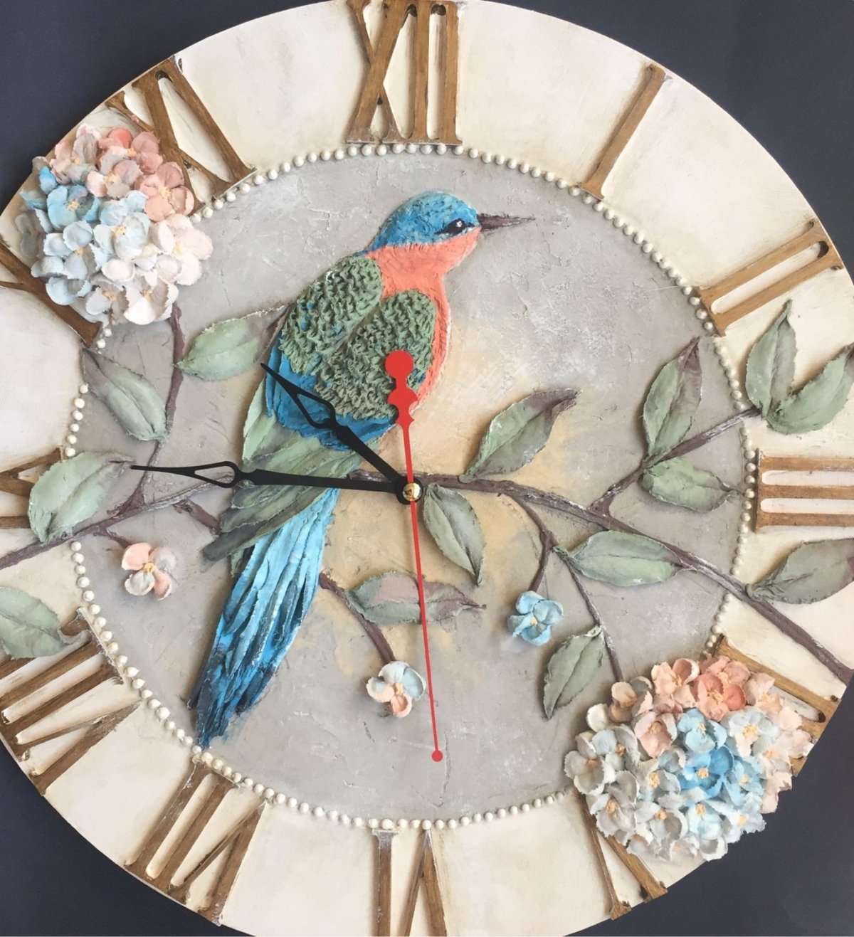 Часы в технике скульптурная живопись МК