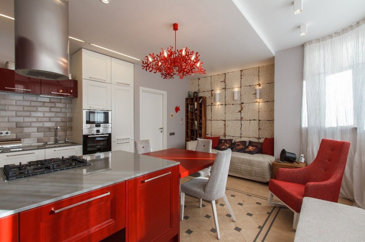 Красно серая кухня