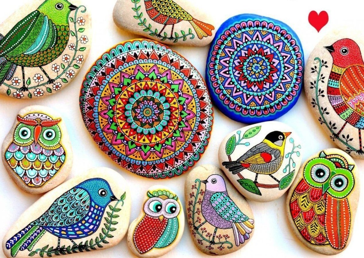 Точечная роспись камней мандалы