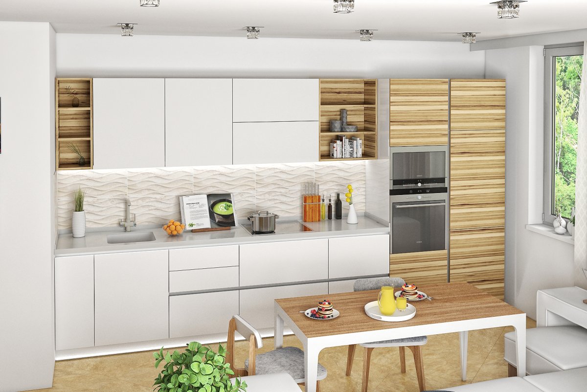 Кухня с пеналом и антресолью