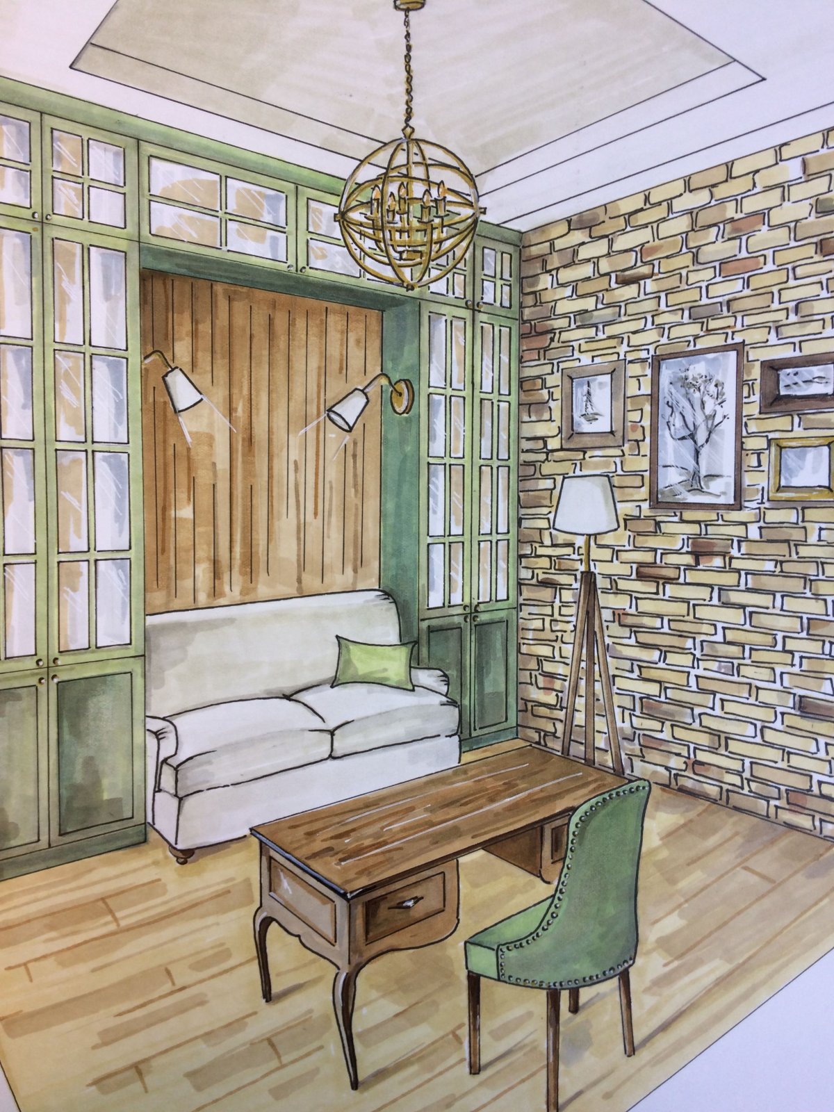 Интерьер гостиной скетч