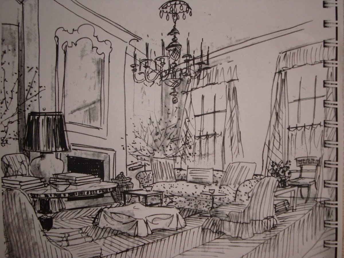 Стена скетч интерьер