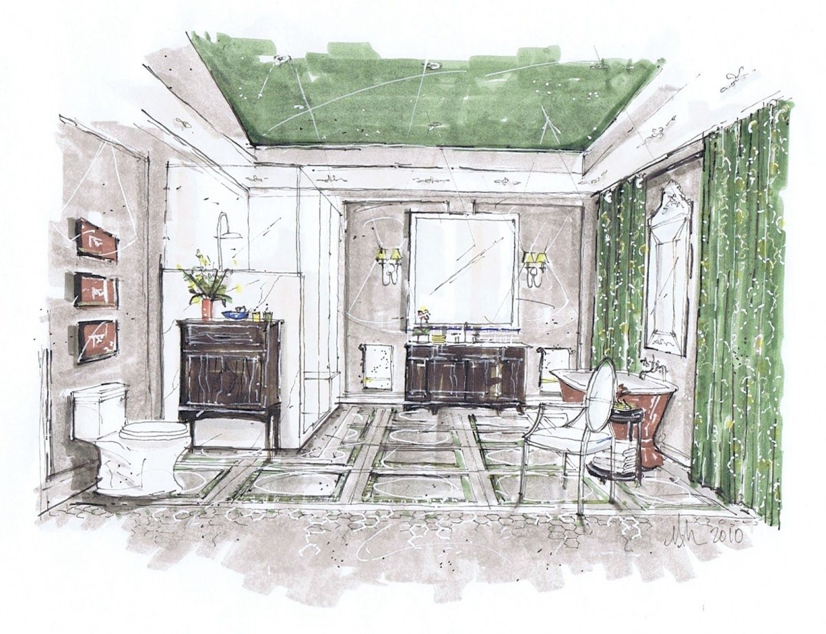 Интерьер акварелью