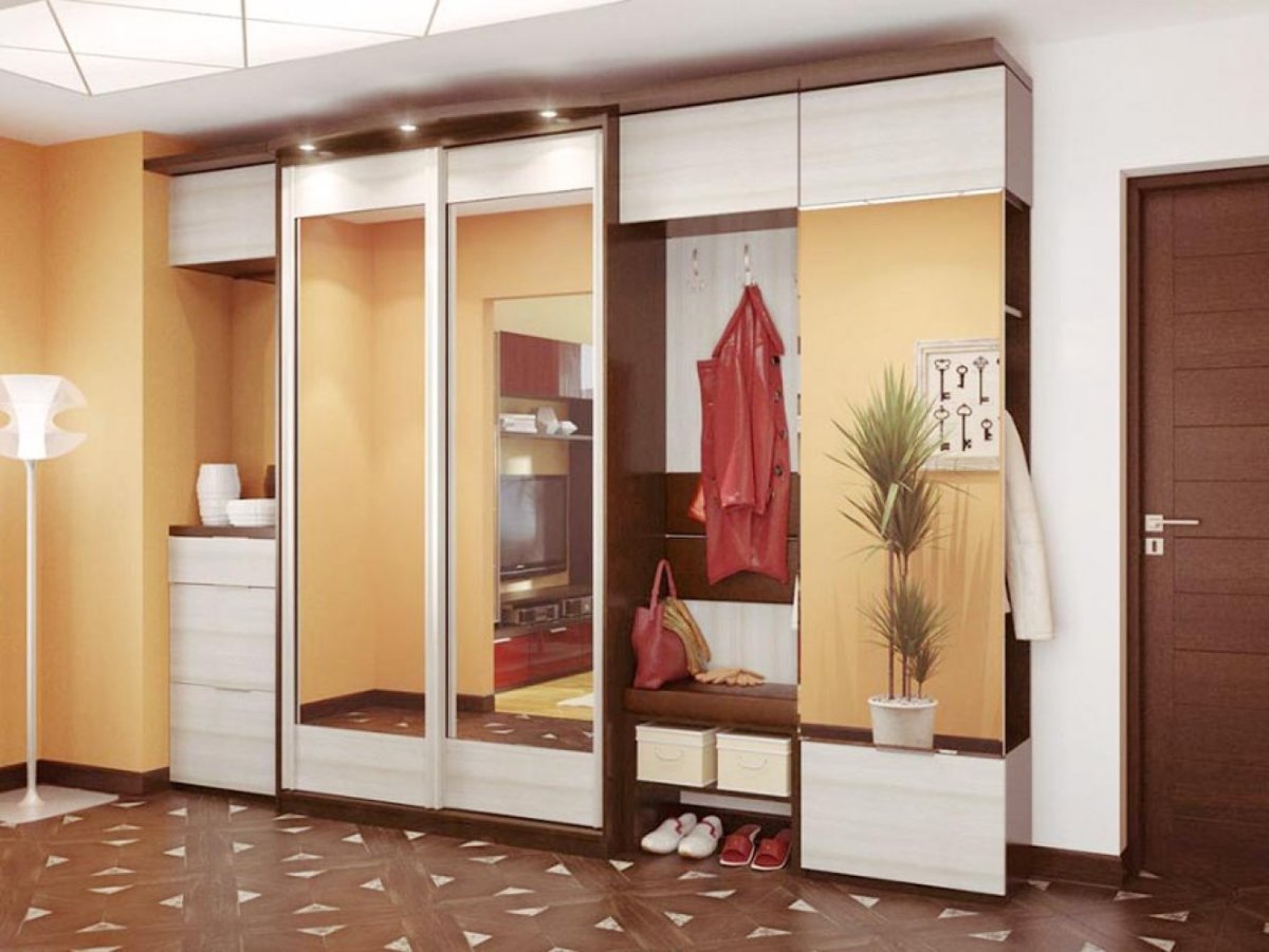 Шкаф купе с сиденьем для прихожей