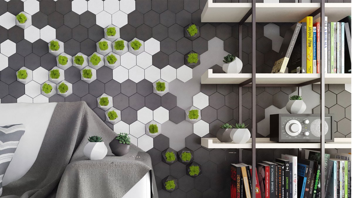 Гексагон в интерьере на стене