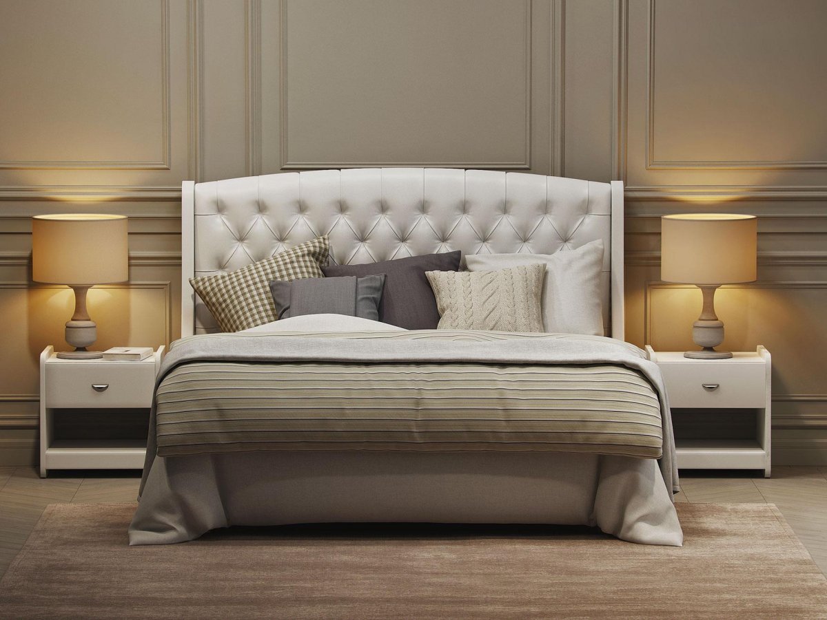 Двуспальная кровать с подголовником мягким